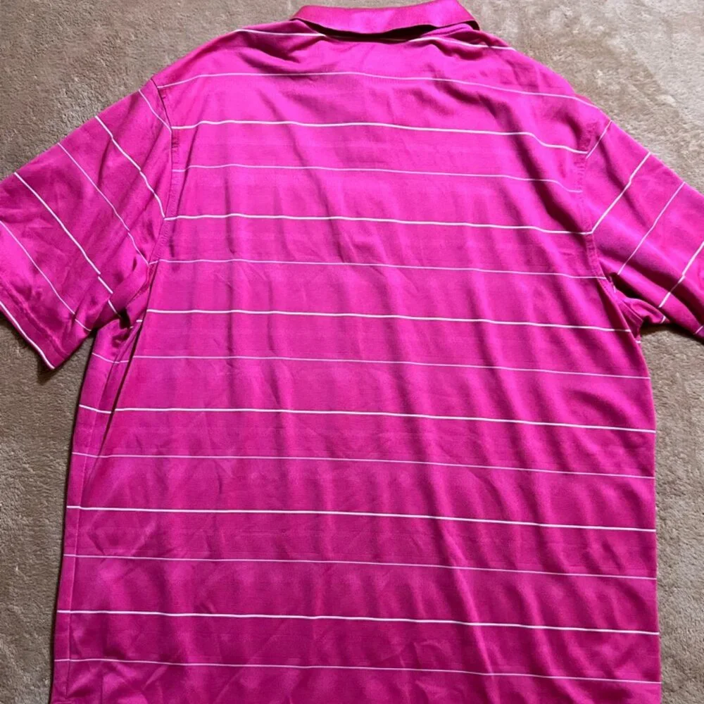 Walter Hagen Men Large Pink Stripe Hydro-Dri Golf‎ Performance Short Sleeve Polo